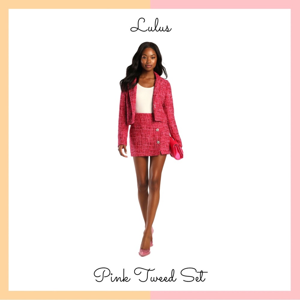 Lulu's Pink Tweed Skirt Set